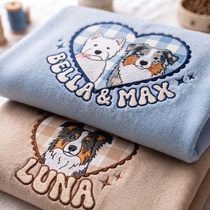 Custom Embroidered Pet Portrait Applique Sweatshirt, Custom Dog Cat Face Shirt