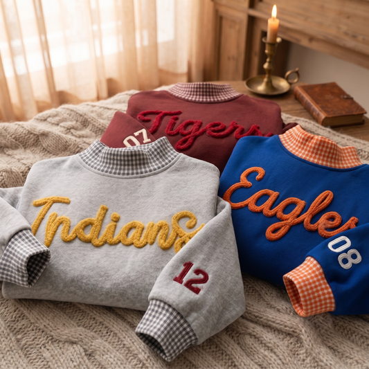 Personalized Wildcats Shirt, Custom School Name Gingham Mock Neck Sweatshirt
