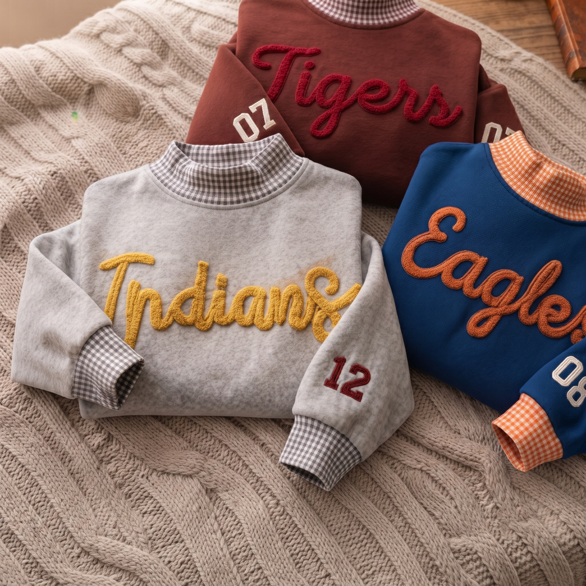 Personalized Wildcats Shirt, Custom School Name Gingham Mock Neck Sweatshirt