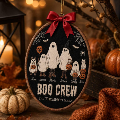 Personalized Embroidery Hoop Ornament Halloween Ghost Family Spooky Wall Decor