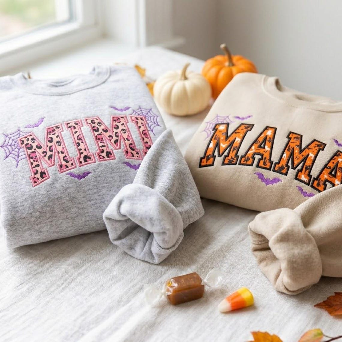 Embroidered Custom Mama Mimi Sweatshirt, Matching Cozy Season Crewneck