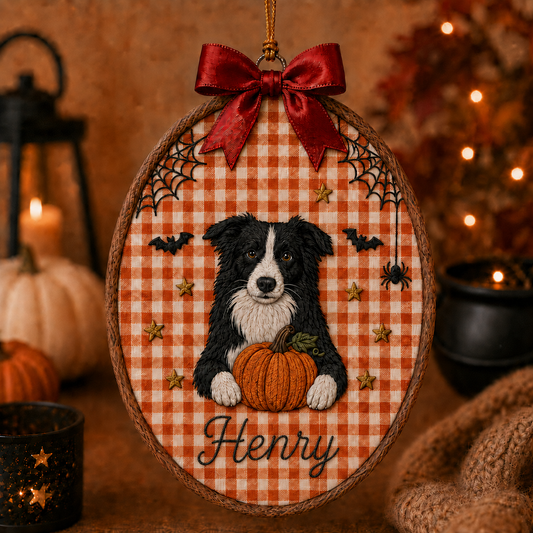 Personalized Embroidery Pet Photo Hoop Ornament Halloween Spooky Wall Decor