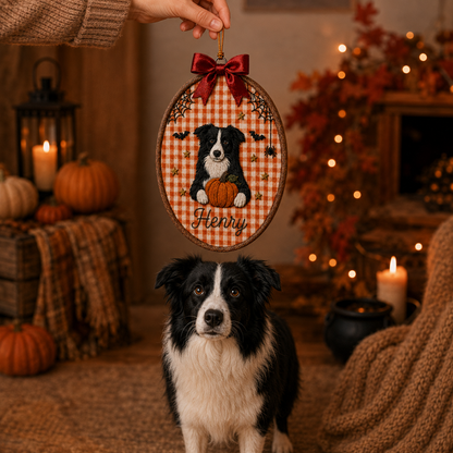Personalized Embroidery Pet Photo Hoop Ornament Halloween Spooky Wall Decor