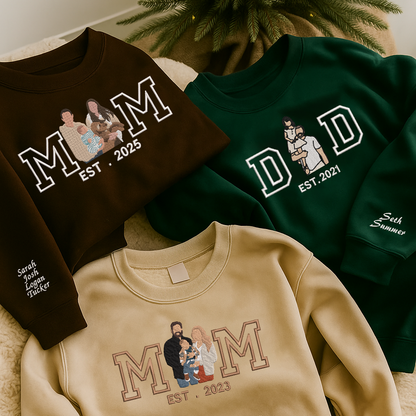 Personalized Embroidered Family Photo Hoodie Sweatshirt T-Shirt Mother's Day Father's Day Christmas Gift