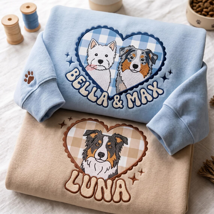 Custom Embroidered Pet Portrait Applique Sweatshirt, Custom Dog Cat Face Shirt