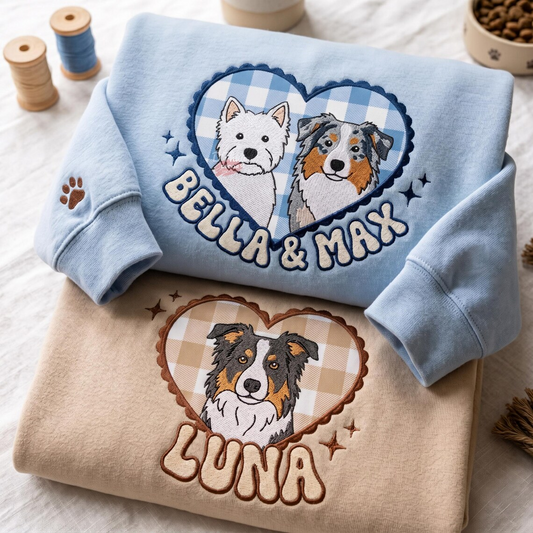 Custom Embroidered Pet Portrait Applique Sweatshirt, Custom Dog Cat Face Shirt