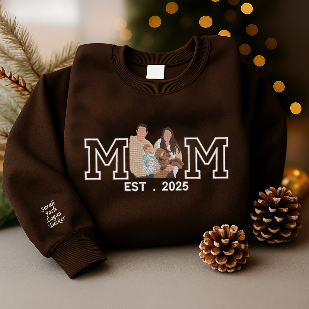 Personalized Embroidered Family Photo Hoodie Sweatshirt T-Shirt Mother's Day Father's Day Christmas Gift