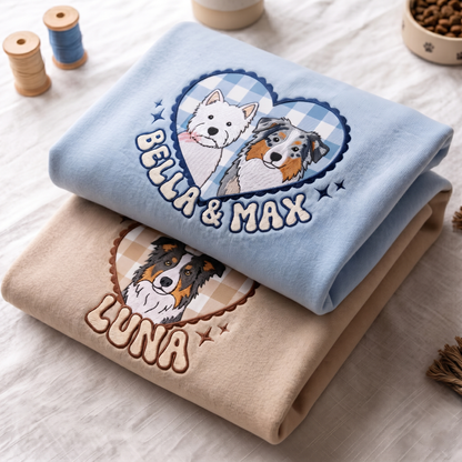 Custom Embroidered Pet Portrait Applique Sweatshirt, Custom Dog Cat Face Shirt