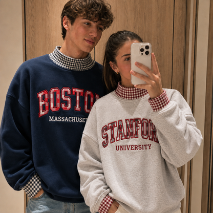 Personalized Wildcats Shirt, Custom School Name Gingham Mock Neck Sweatshirt