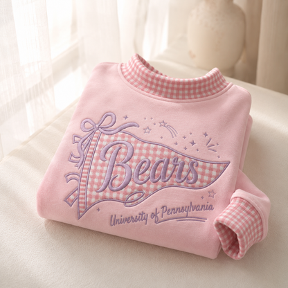 Personalized Mascot Gingham Mock Neck Sweatshirt, Custom College Spirit Pullover