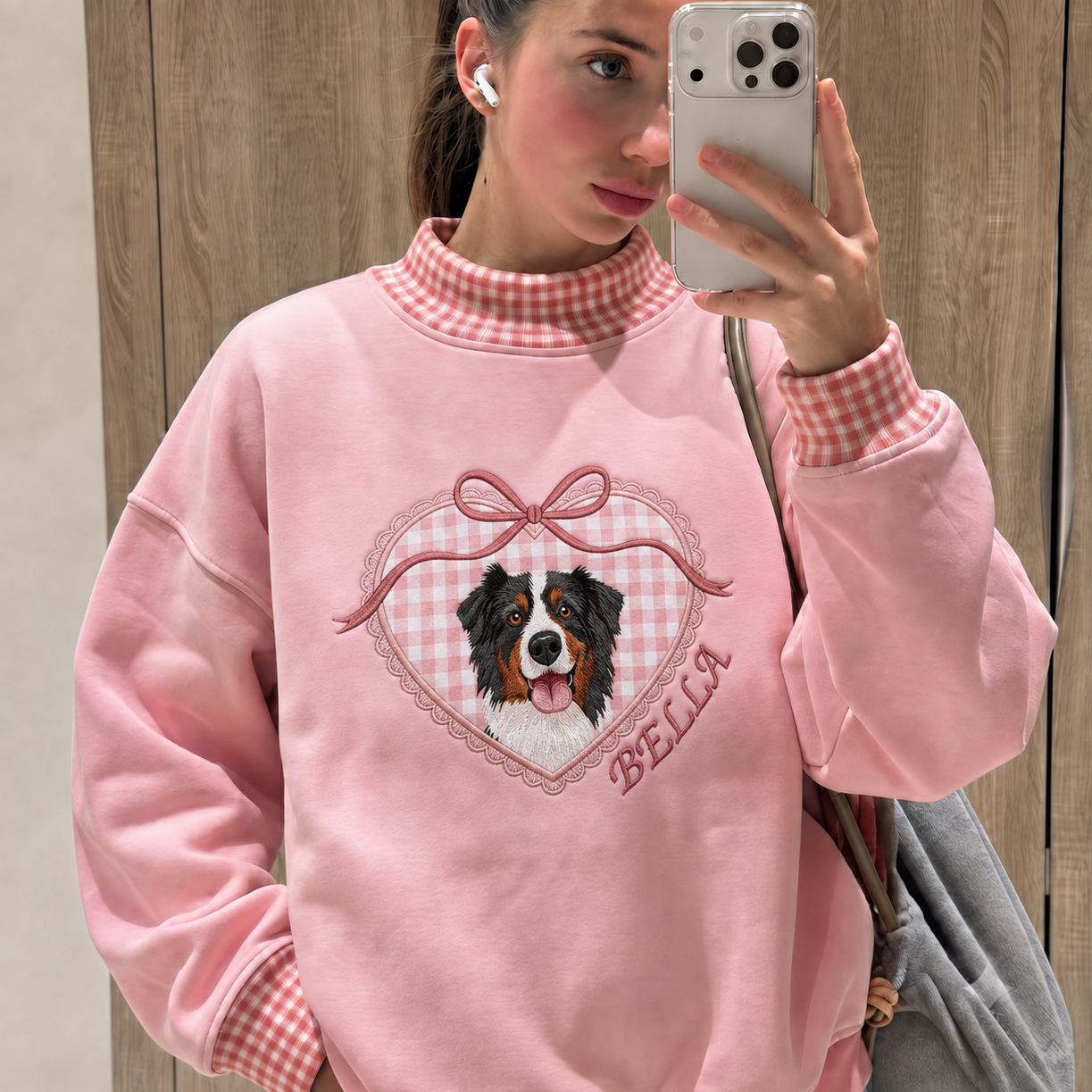 Embroidered Custom Pet Portrait Sweatshirt, Dog Photo Applique Shirt, Personalized Locket Heart Coquette Shirt