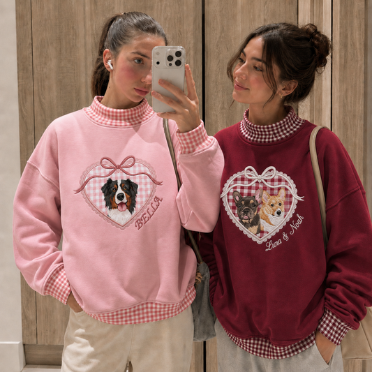 Embroidered Custom Pet Portrait Sweatshirt, Dog Photo Applique Shirt, Personalized Locket Heart Coquette Shirt