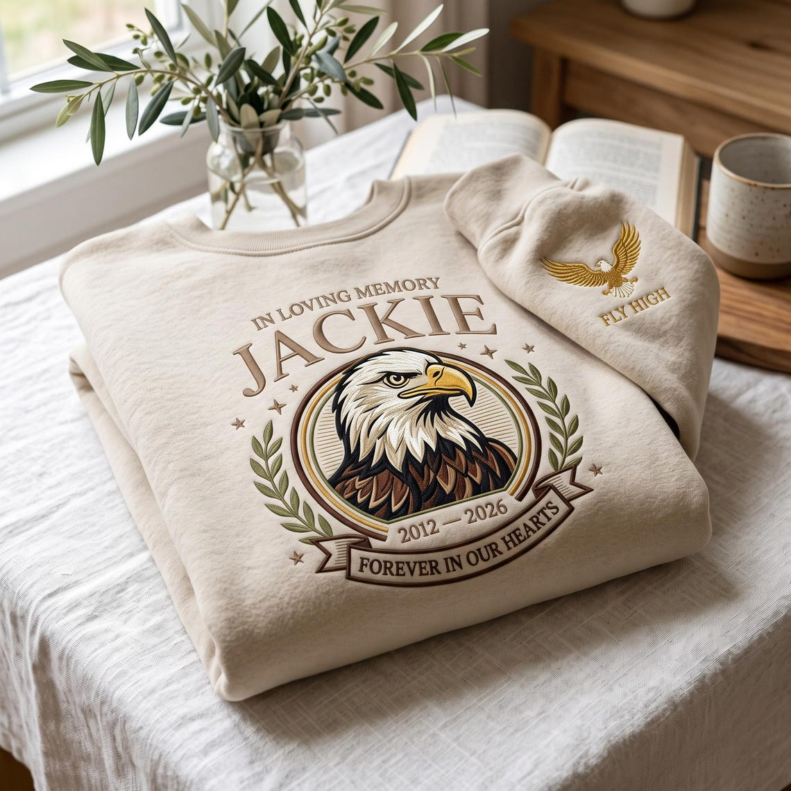 Embroidered Fly Free Jackie Sweatshirt, Bald Eagle Memorial Shirt, Jackie the Eagle Crewneck
