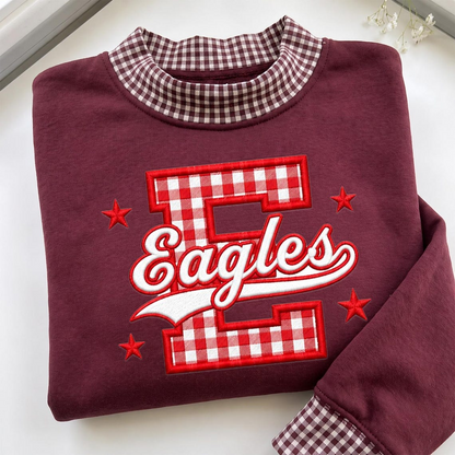 Personalized Gingham Mock Neck Sweatshirt, Custom University Name Applique Pullover