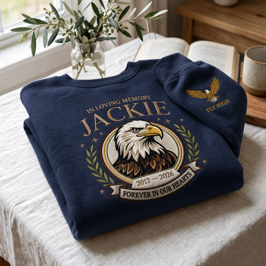 Embroidered Fly Free Jackie Sweatshirt, Bald Eagle Memorial Shirt, Jackie the Eagle Crewneck