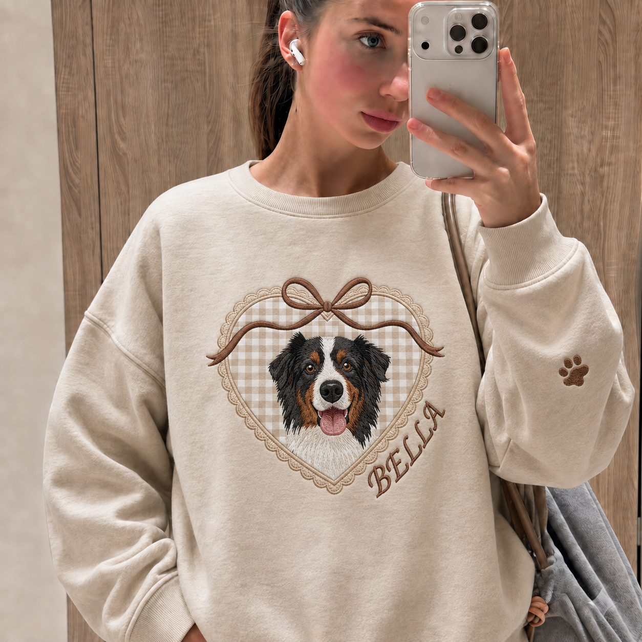 Embroidered Custom Pet Portrait Sweatshirt, Dog Photo Applique Shirt