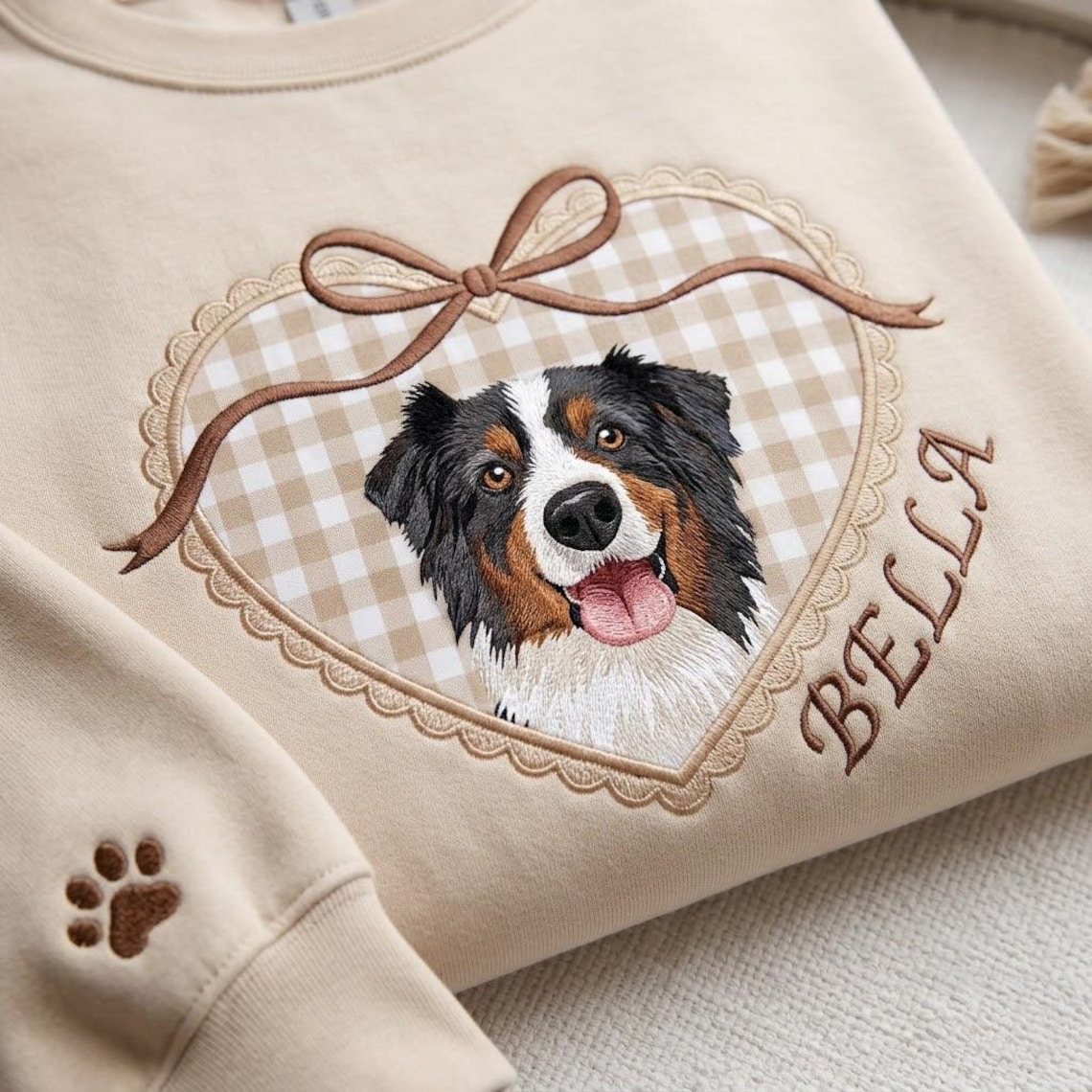 Embroidered Custom Pet Portrait Sweatshirt, Dog Photo Applique Shirt