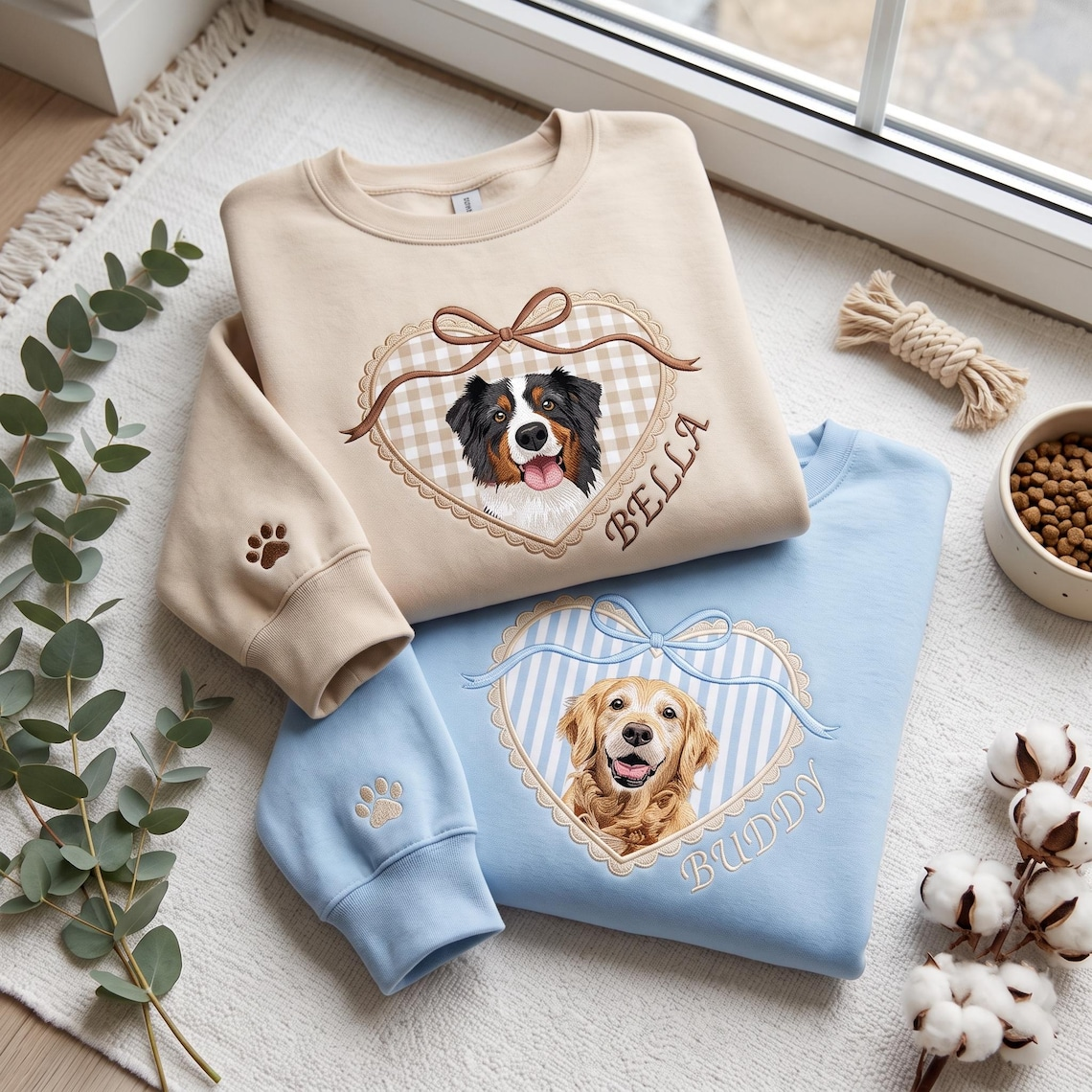 Embroidered Custom Pet Portrait Sweatshirt, Dog Photo Applique Shirt