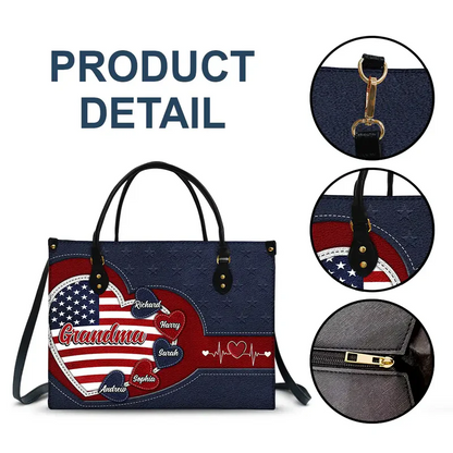 Personalized Grandma's Little Sweethearts US Flag Leather Bag
