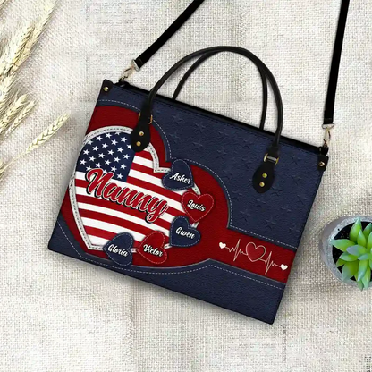 Personalized Grandma's Little Sweethearts US Flag Leather Bag