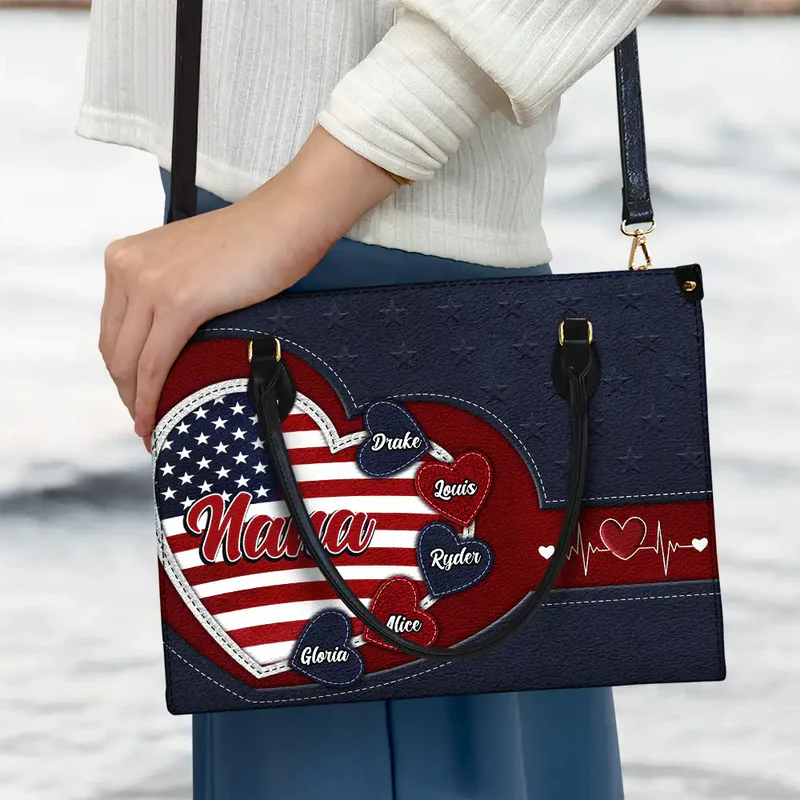 Personalized Grandma's Little Sweethearts US Flag Leather Bag
