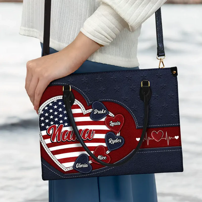 Personalized Grandma's Little Sweethearts US Flag Leather Bag