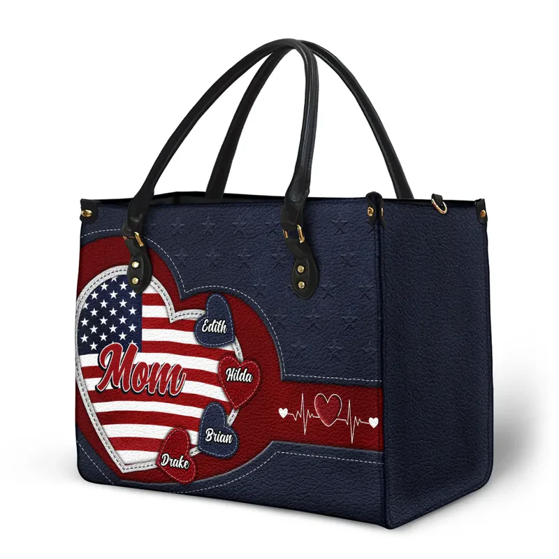 Personalized Grandma's Little Sweethearts US Flag Leather Bag