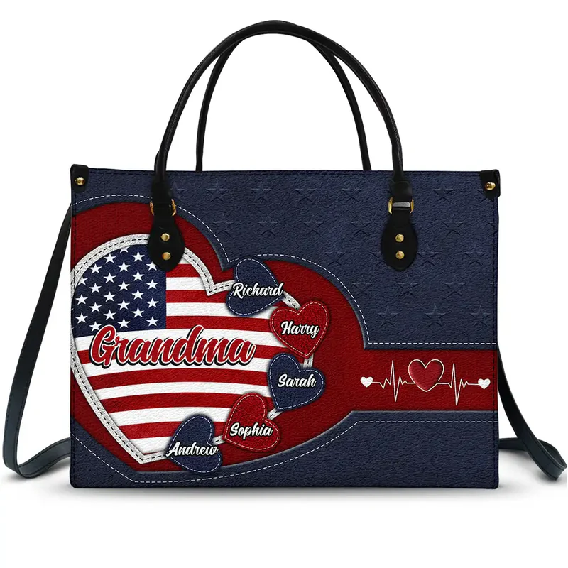 Personalized Grandma's Little Sweethearts US Flag Leather Bag