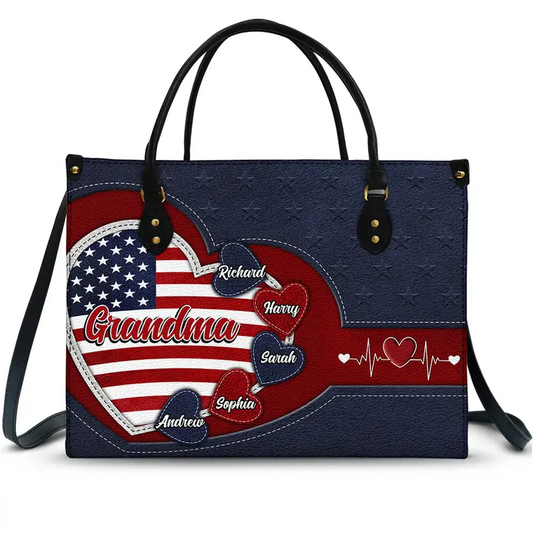 Personalized Grandma's Little Sweethearts US Flag Leather Bag