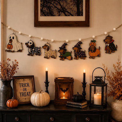 Halloween Personalized Dog Breed Wooden Garland