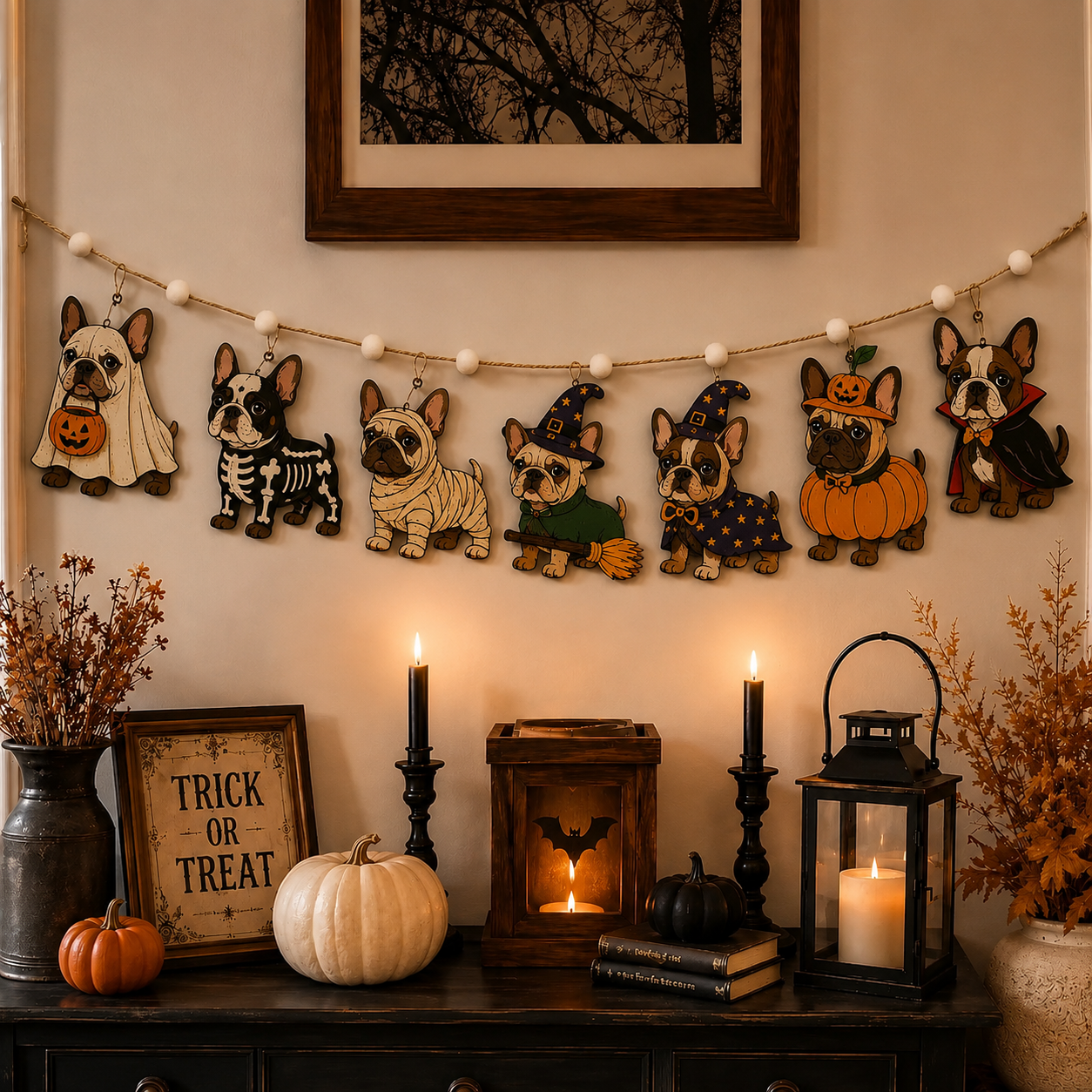 Halloween Personalized Dog Breed Wooden Garland