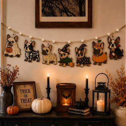 Halloween Personalized Dog Breed Wooden Garland
