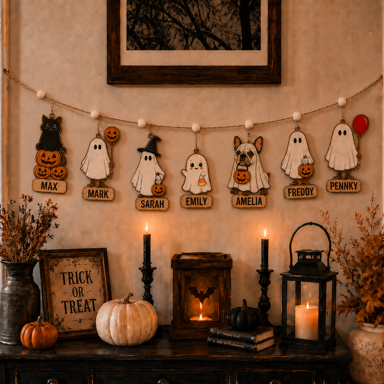 Halloween Personalized Family Members Wooden Garland
