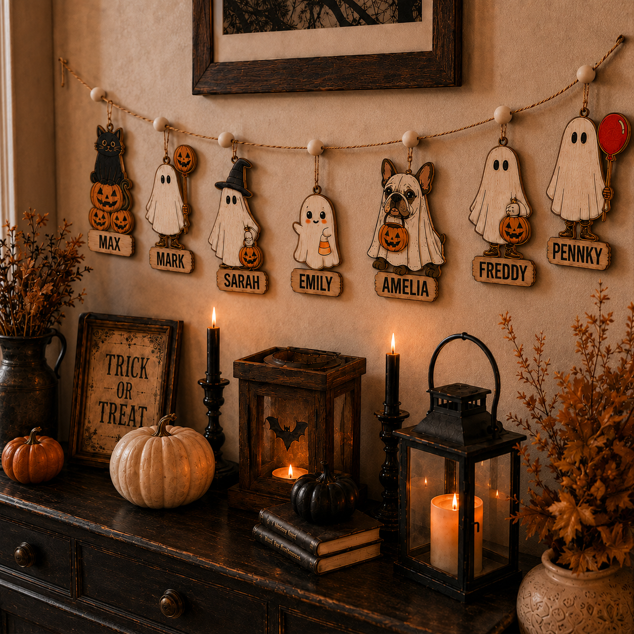 Halloween Personalized Family Members Wooden Garland