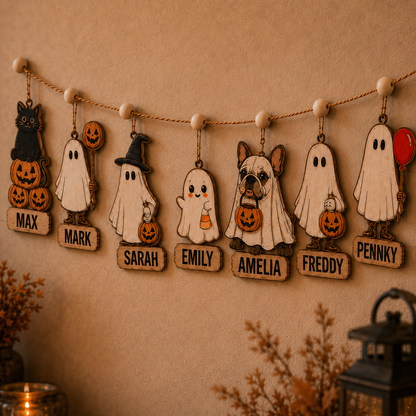Halloween Personalized Family Members Wooden Garland