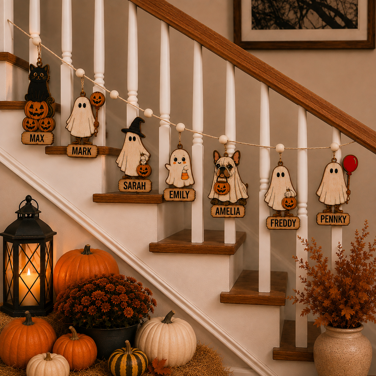 Halloween Personalized Family Members Wooden Garland