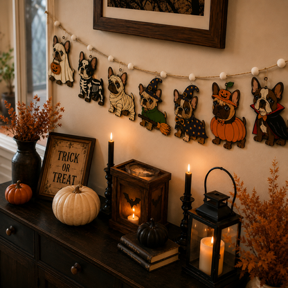 Halloween Personalized Dog Breed Wooden Garland