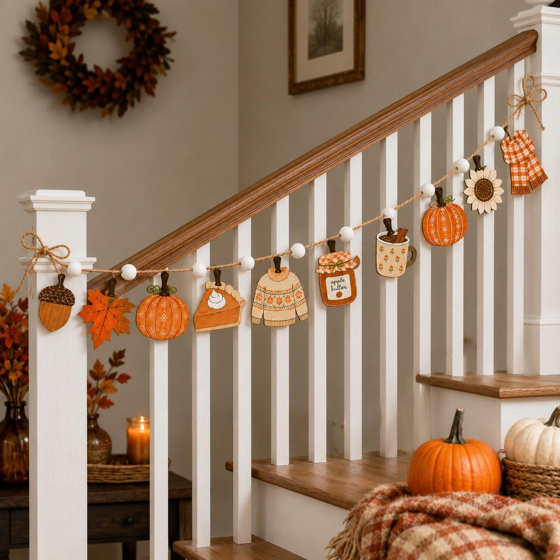 Pumpkin Pie and Sweater Banner Wooden Fall Garland