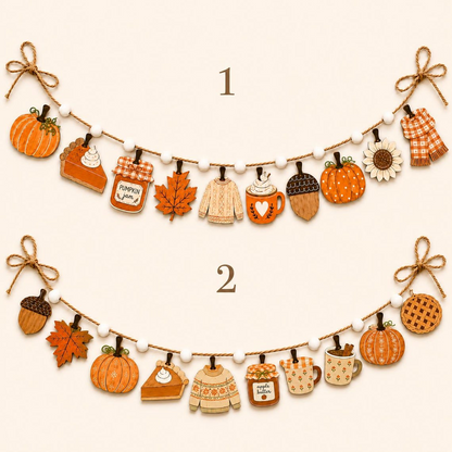 Pumpkin Pie and Sweater Banner Wooden Fall Garland