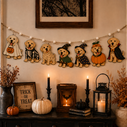 Halloween Personalized Dog Breed Wooden Garland