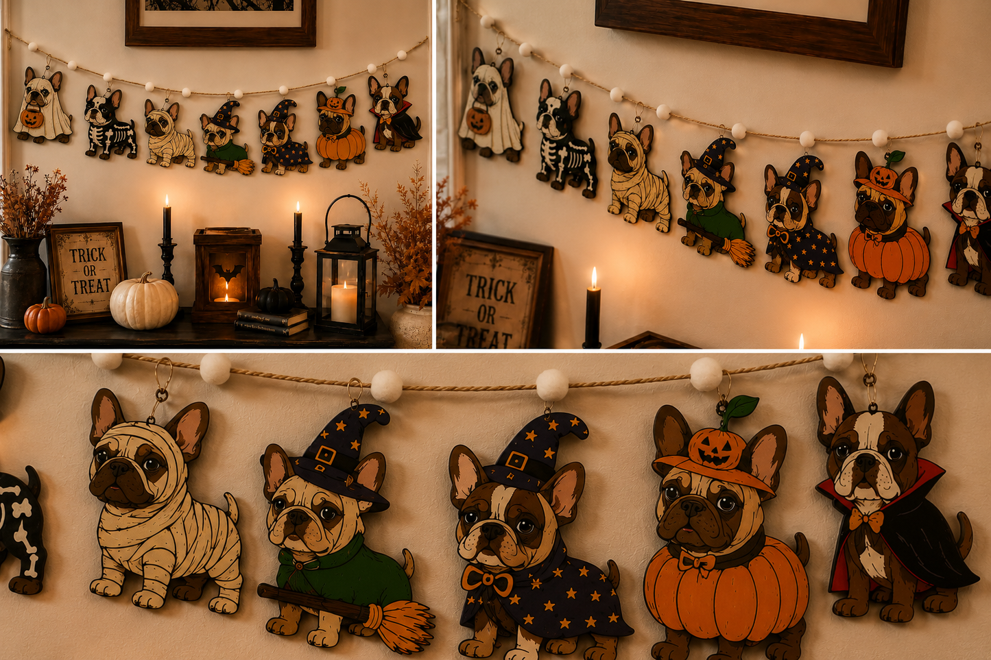 Halloween Personalized Dog Breed Wooden Garland