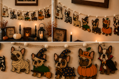 Halloween Personalized Dog Breed Wooden Garland