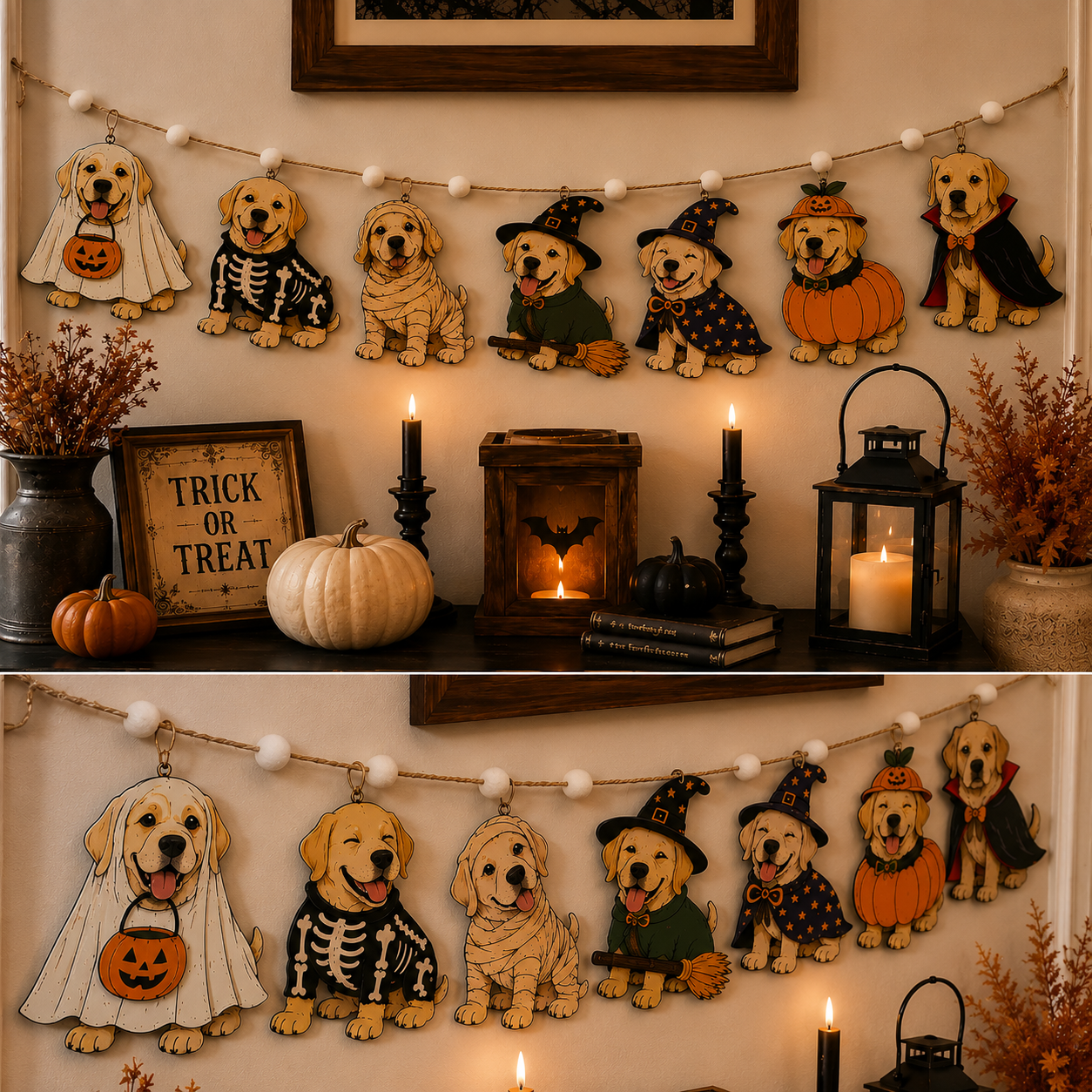 Halloween Personalized Dog Breed Wooden Garland