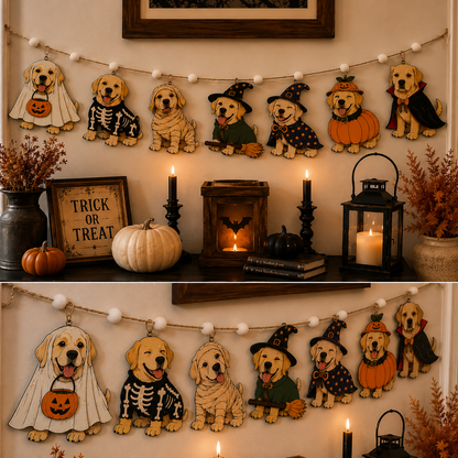 Halloween Personalized Dog Breed Wooden Garland