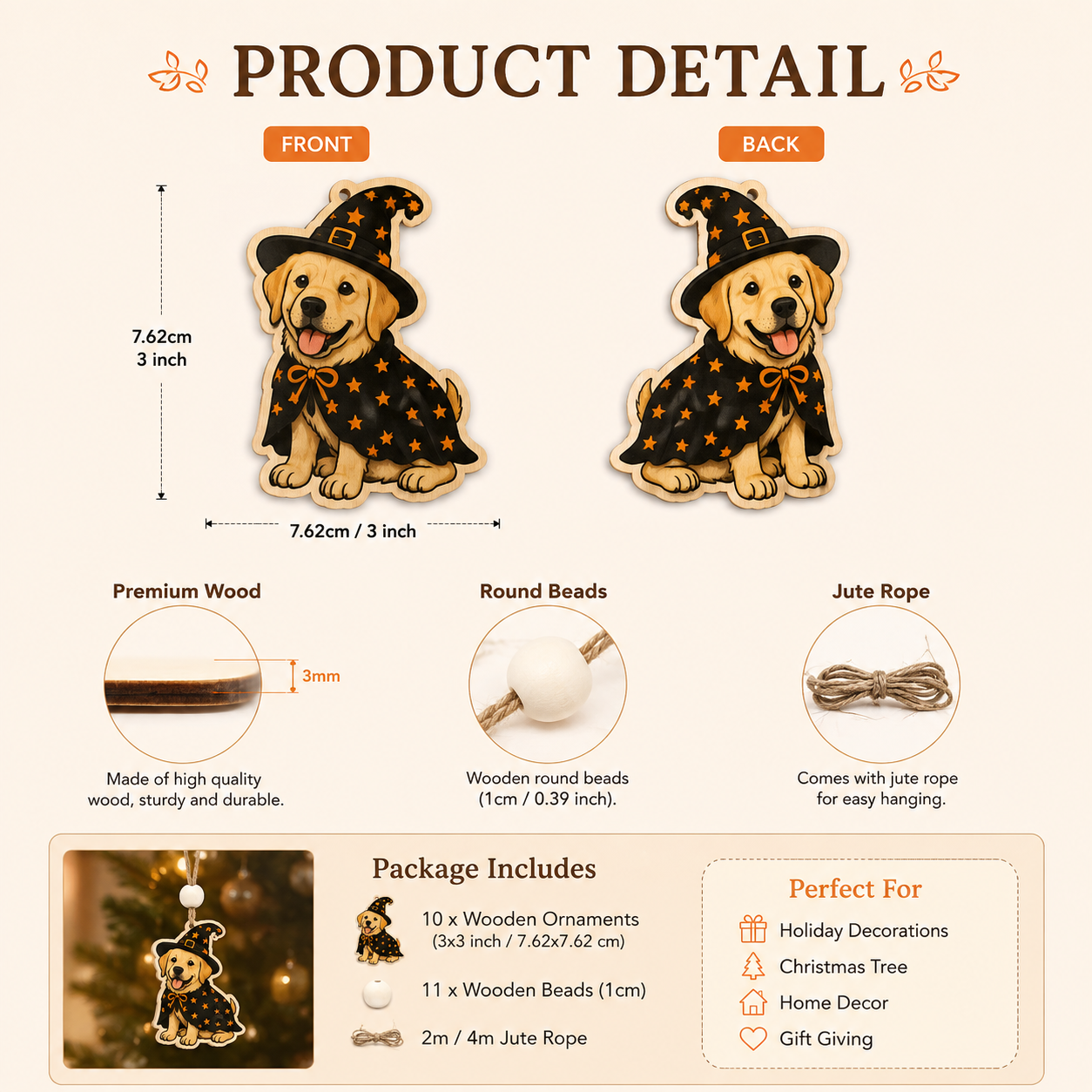 Halloween Personalized Dog Breed Wooden Garland