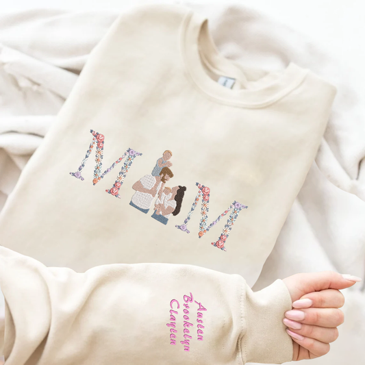 Mother's Day Personalized Embroidered Floral Family Photo Hoodie Sweatshirt T-Shirt