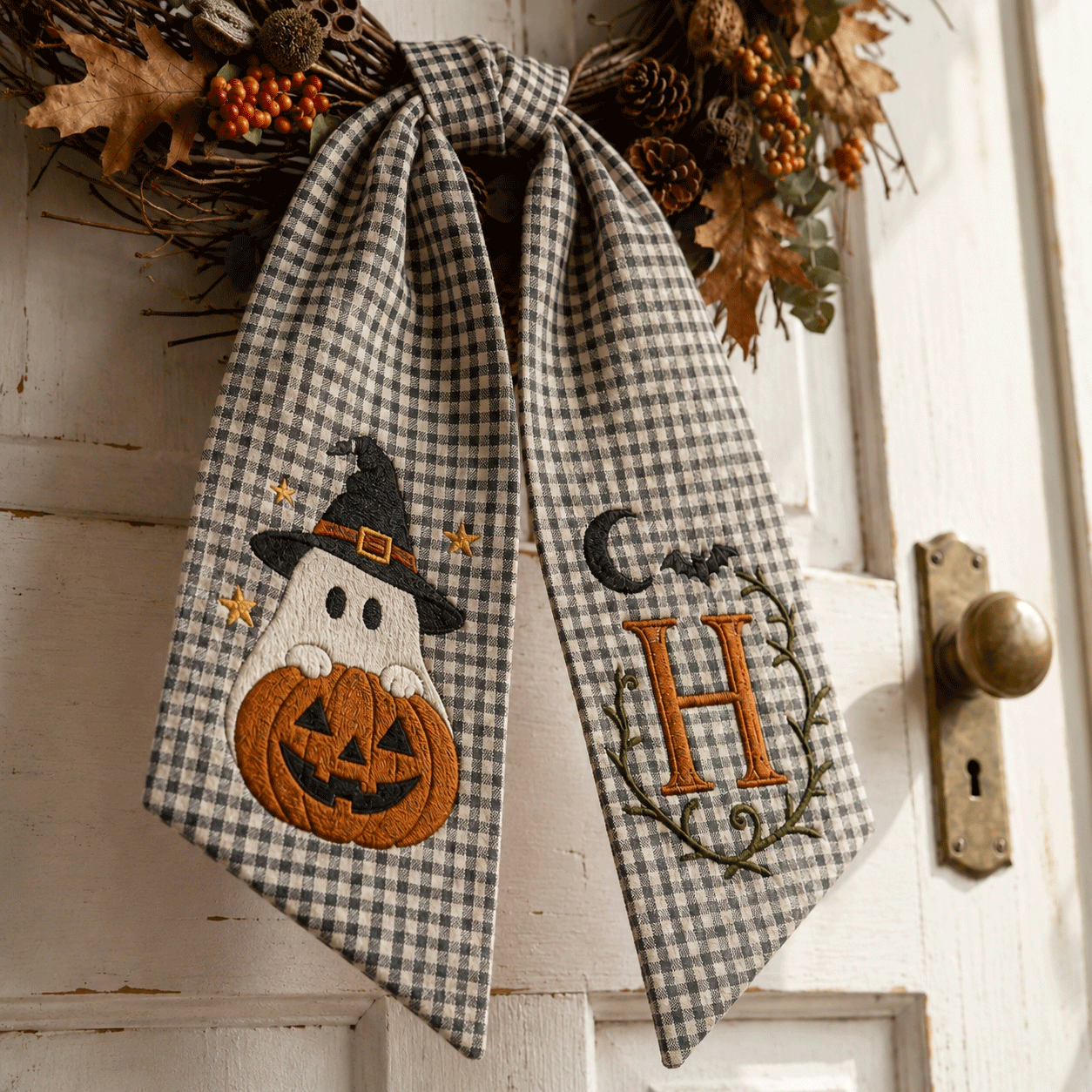 Embroidered Custom Boo & Pumpkin Wreath Sash