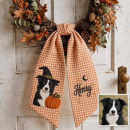 Embroidered Custom Pet's Photo & Name Pumpkin Wreath Sash