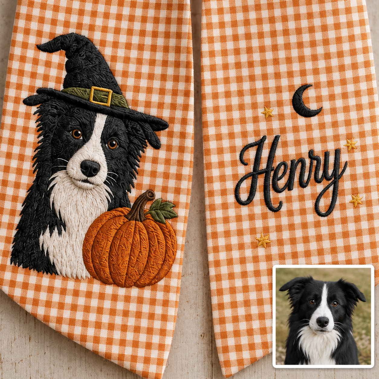 Embroidered Custom Pet's Photo & Name Pumpkin Wreath Sash