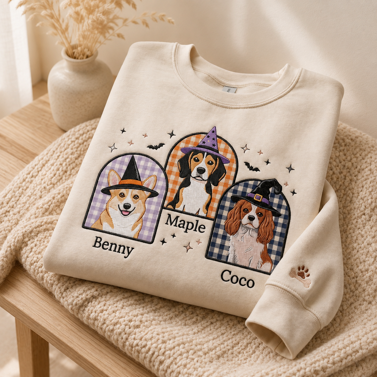 Halloween Embroidered Custom Pet Portrait Sweatshirt, Dog Photo Applique Shirt